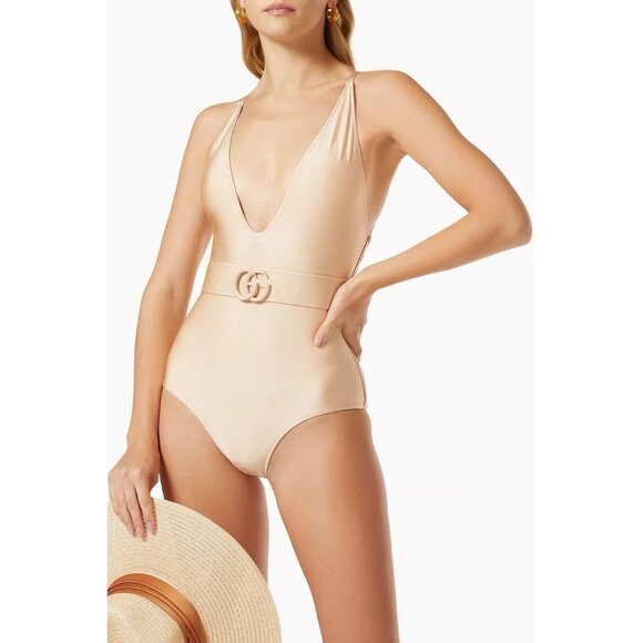 NWT GUCCI Swimsuit with Double G in Sparkling Jersey Sz M Light Pink - Picture 2 of 12